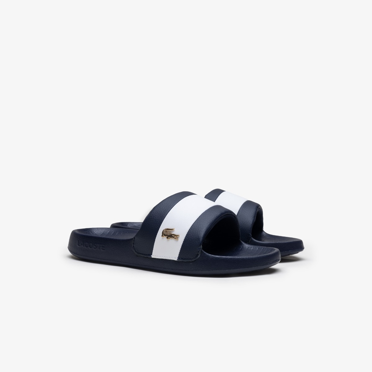 lacoste navy sliders