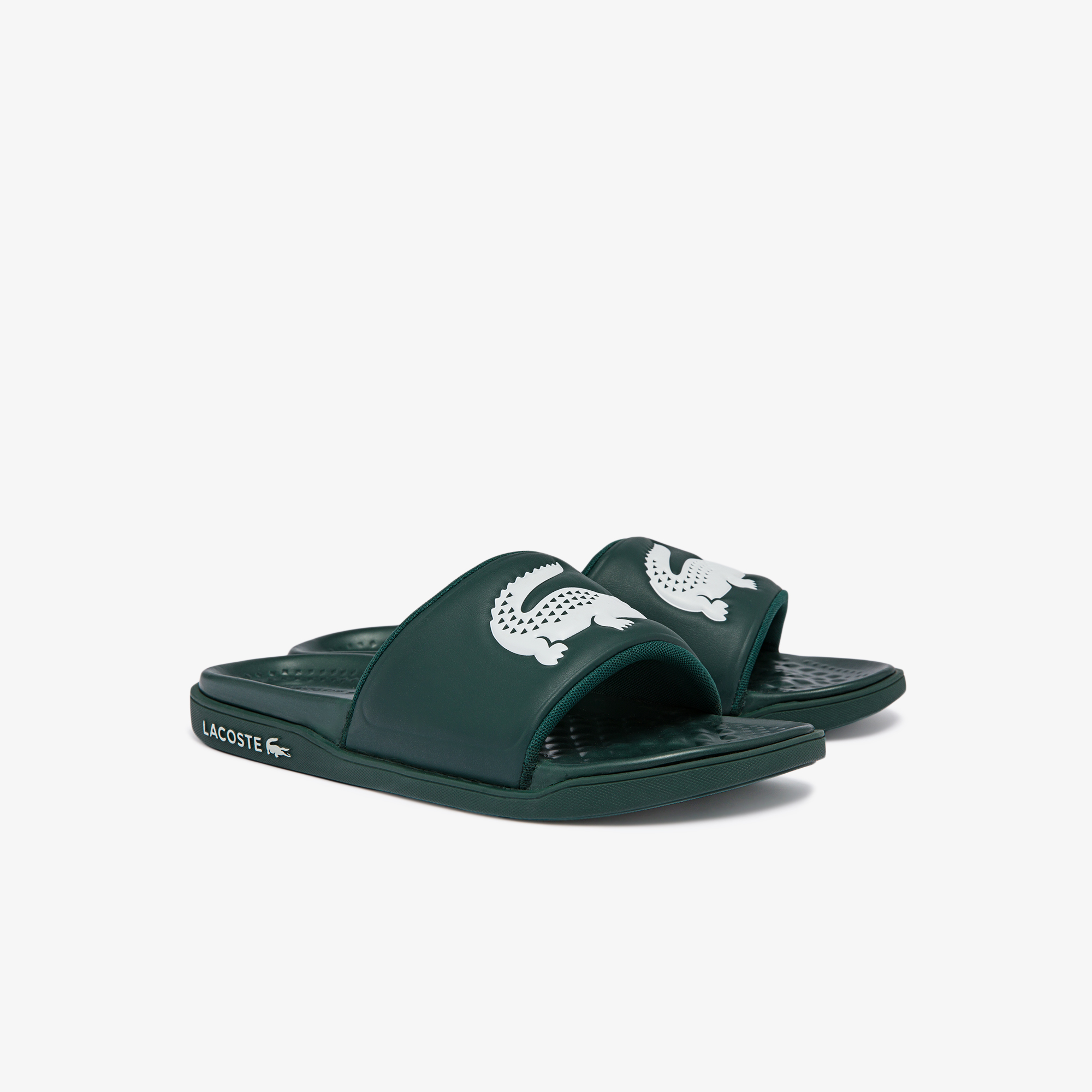green lacoste slides