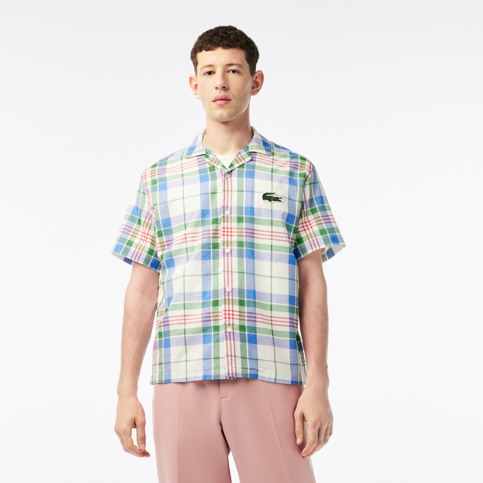 Men s Lacoste Short Sleeve Organic Cotton Check Shirt LACOSTE