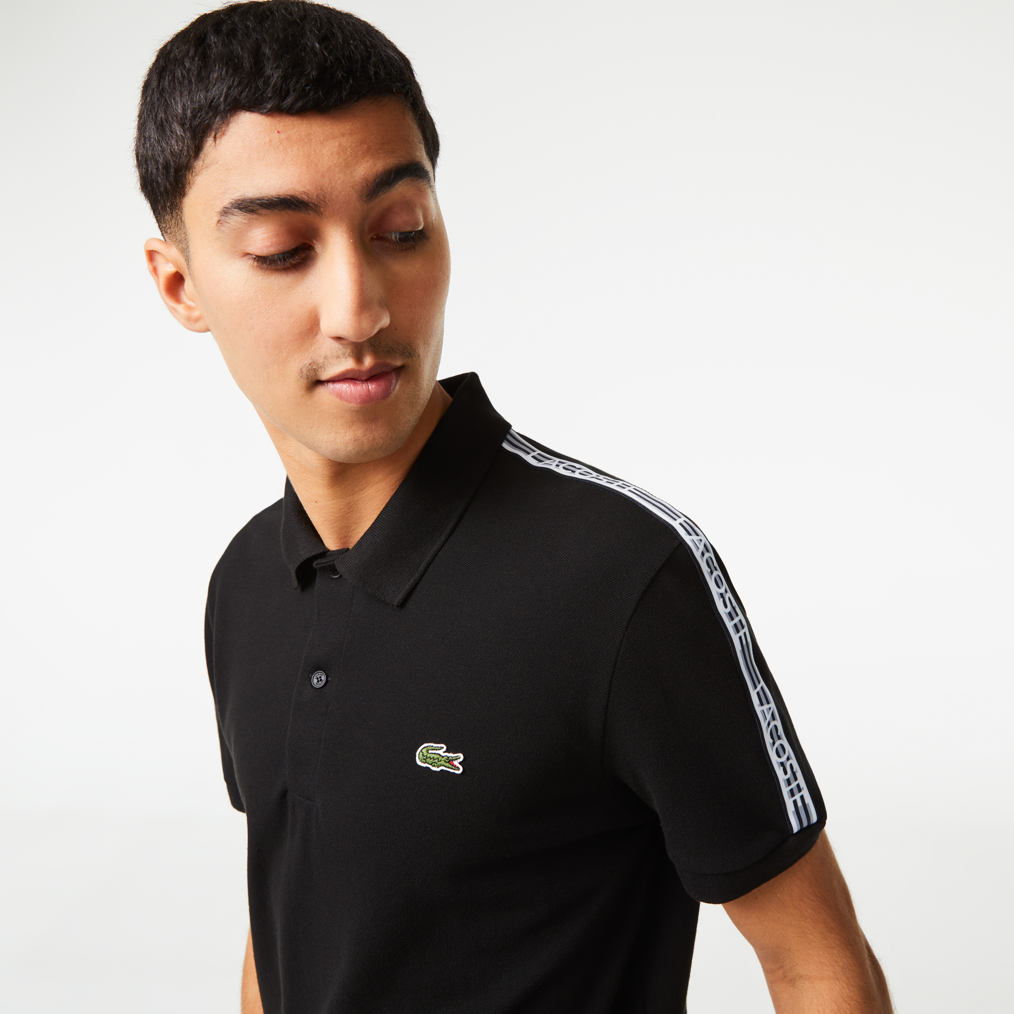 Men s Lacoste Logo Stripe Piqu Polo Shirt LACOSTE