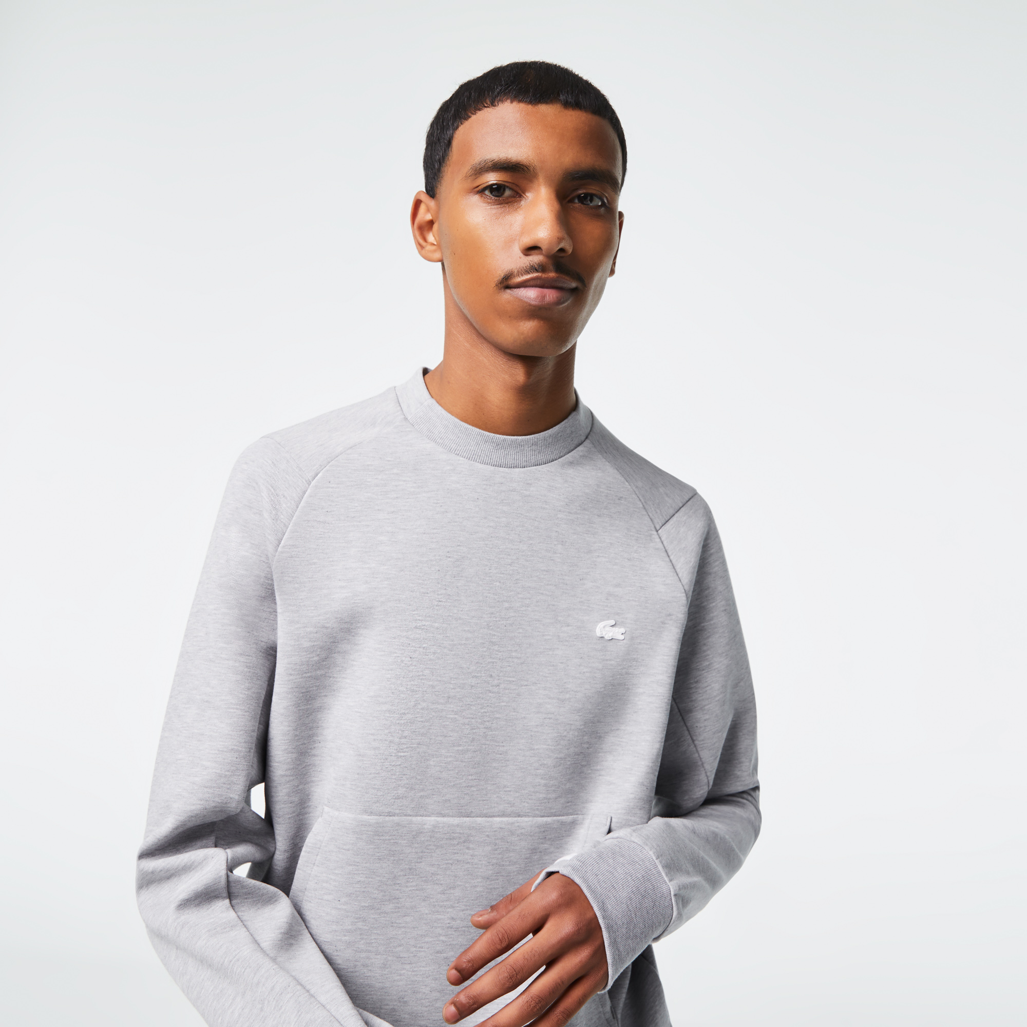 Men s Crew Neck Kangaroo Pocket Cotton Blend Sweatshirt LACOSTE