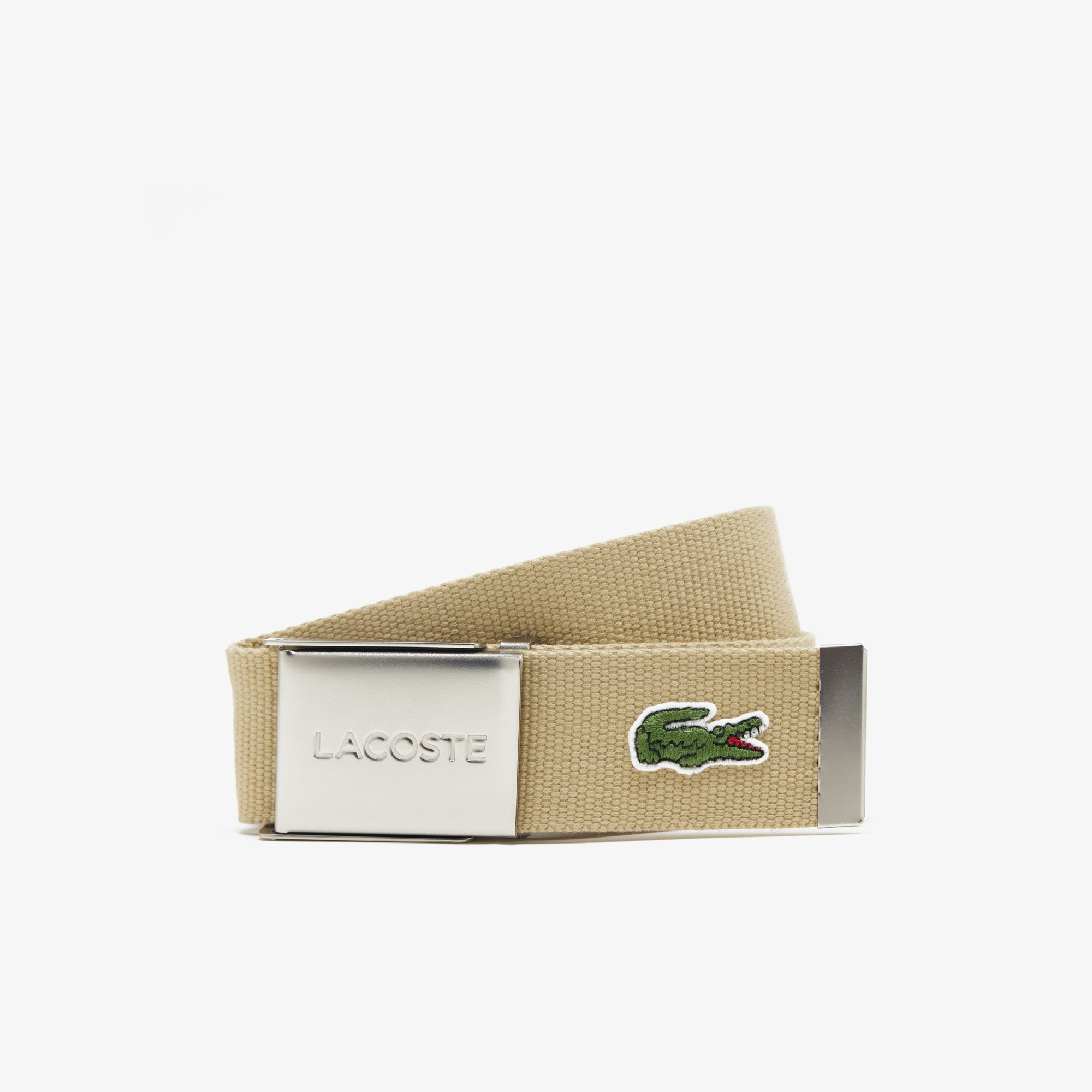 Men s Made in France Lacoste Engraved Buckle Woven Fabric Belt LACOSTE