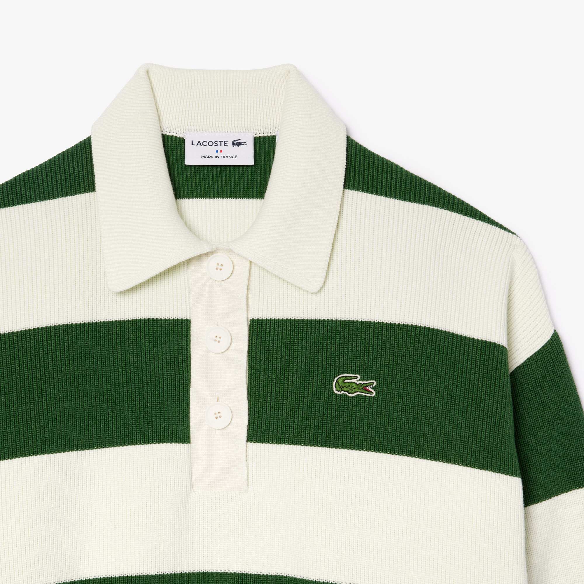 French Made Striped Rib Knit Polo Shirt LACOSTE