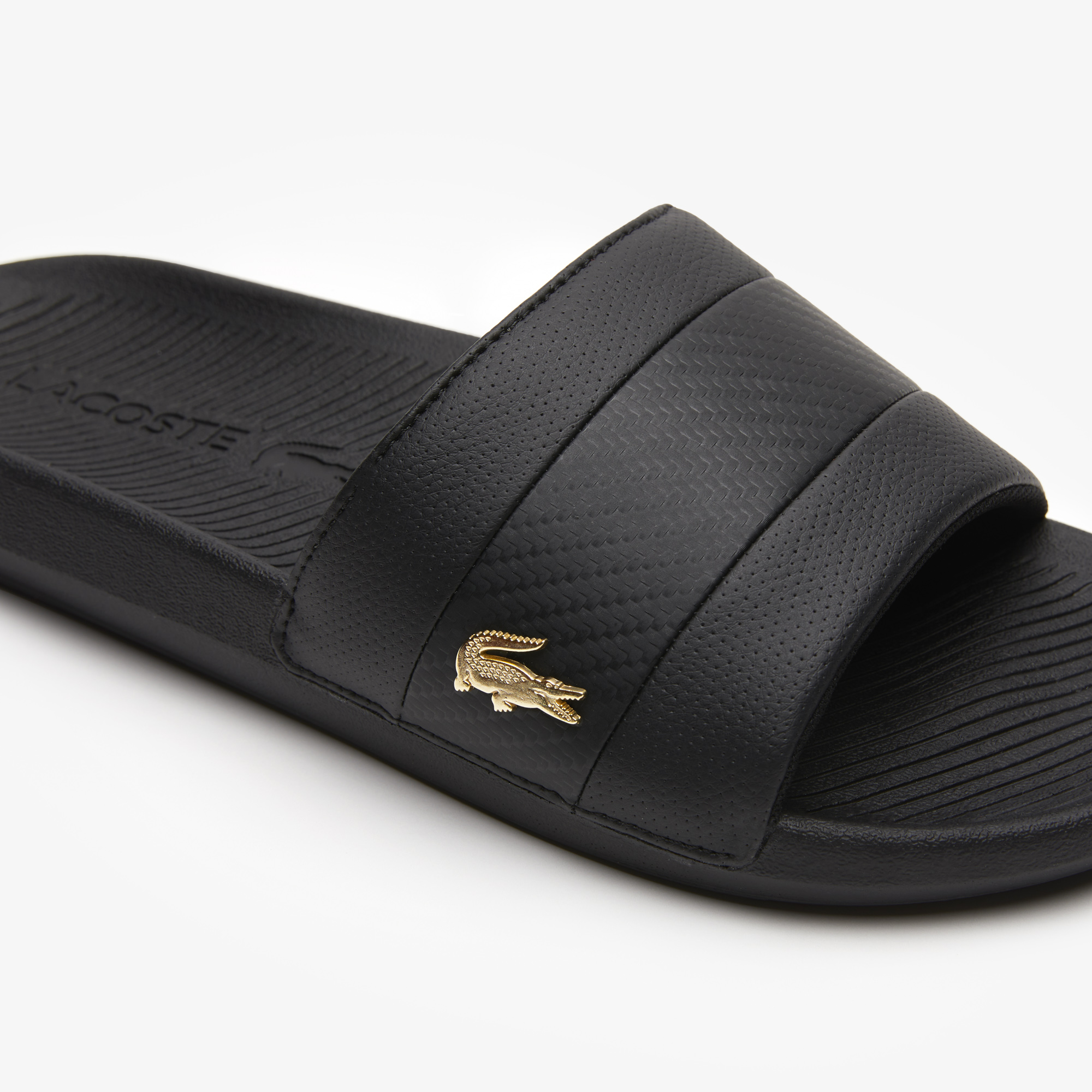 White and gold lacoste slides cheap