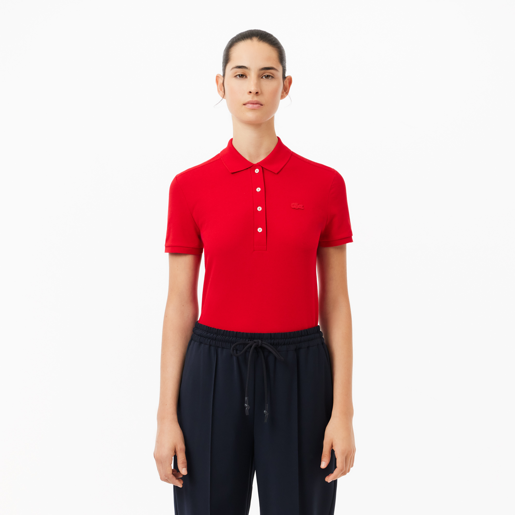 Women's lacoste slim fit stretch mini piqué polo shirt deals