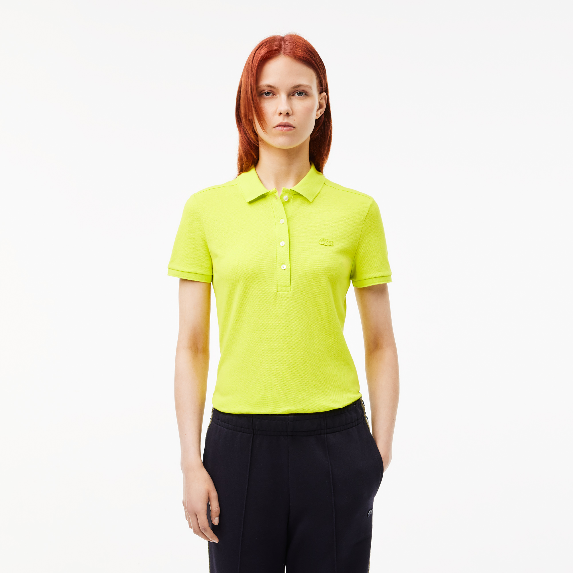 Women's slim fit stretch mini piqué polo shirt cheap