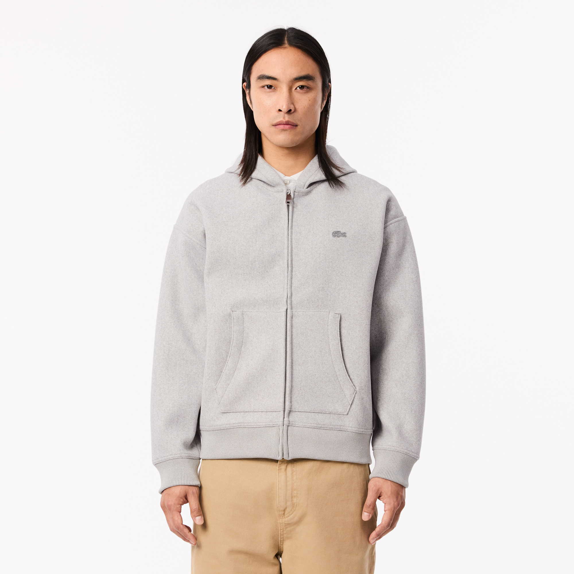 Lacoste grey zip up hoodie hot sale