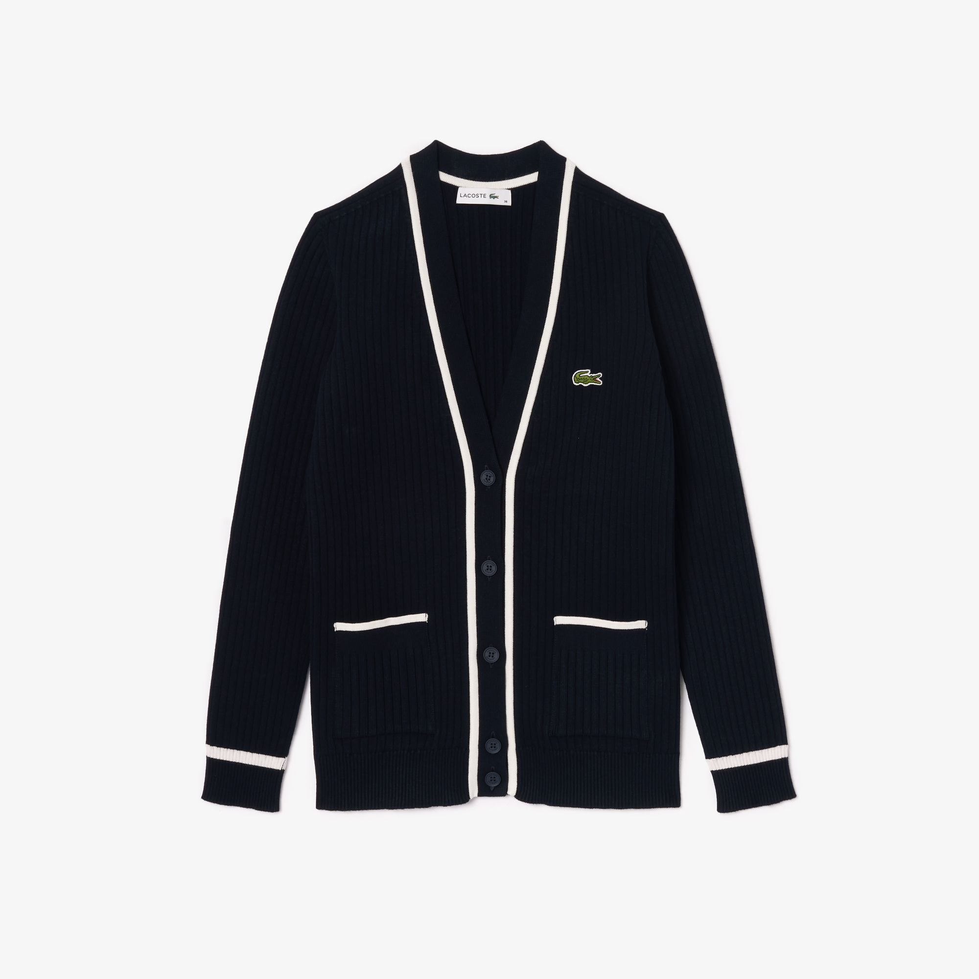 V Neck 3D Rib Knit Cardigan LACOSTE