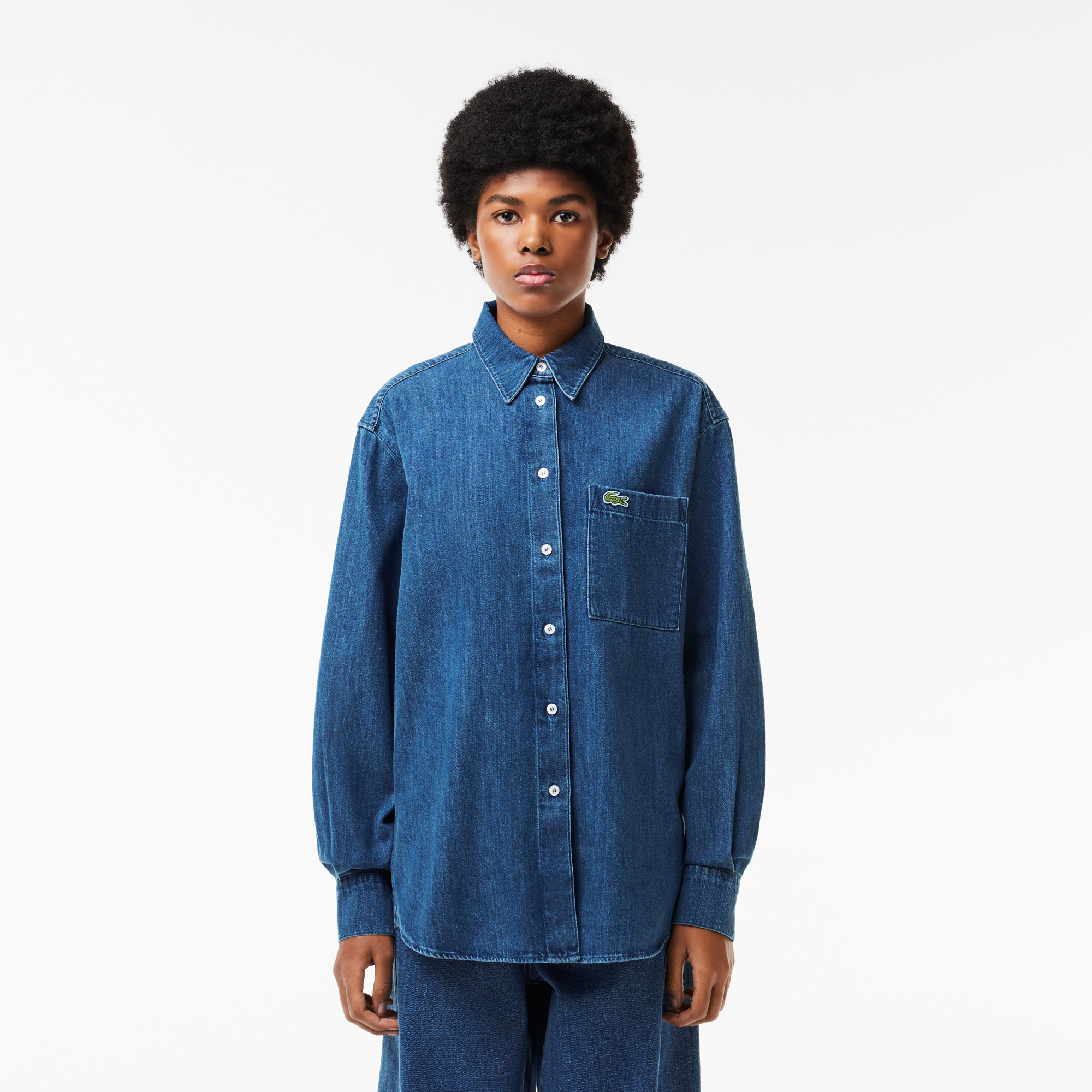 Women s Lacoste Oversized Cotton Denim Shirt LACOSTE
