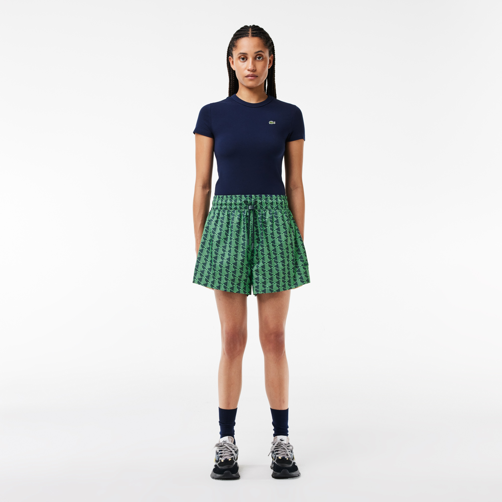 Monogram Print and Drawstring Tailored Shorts LACOSTE