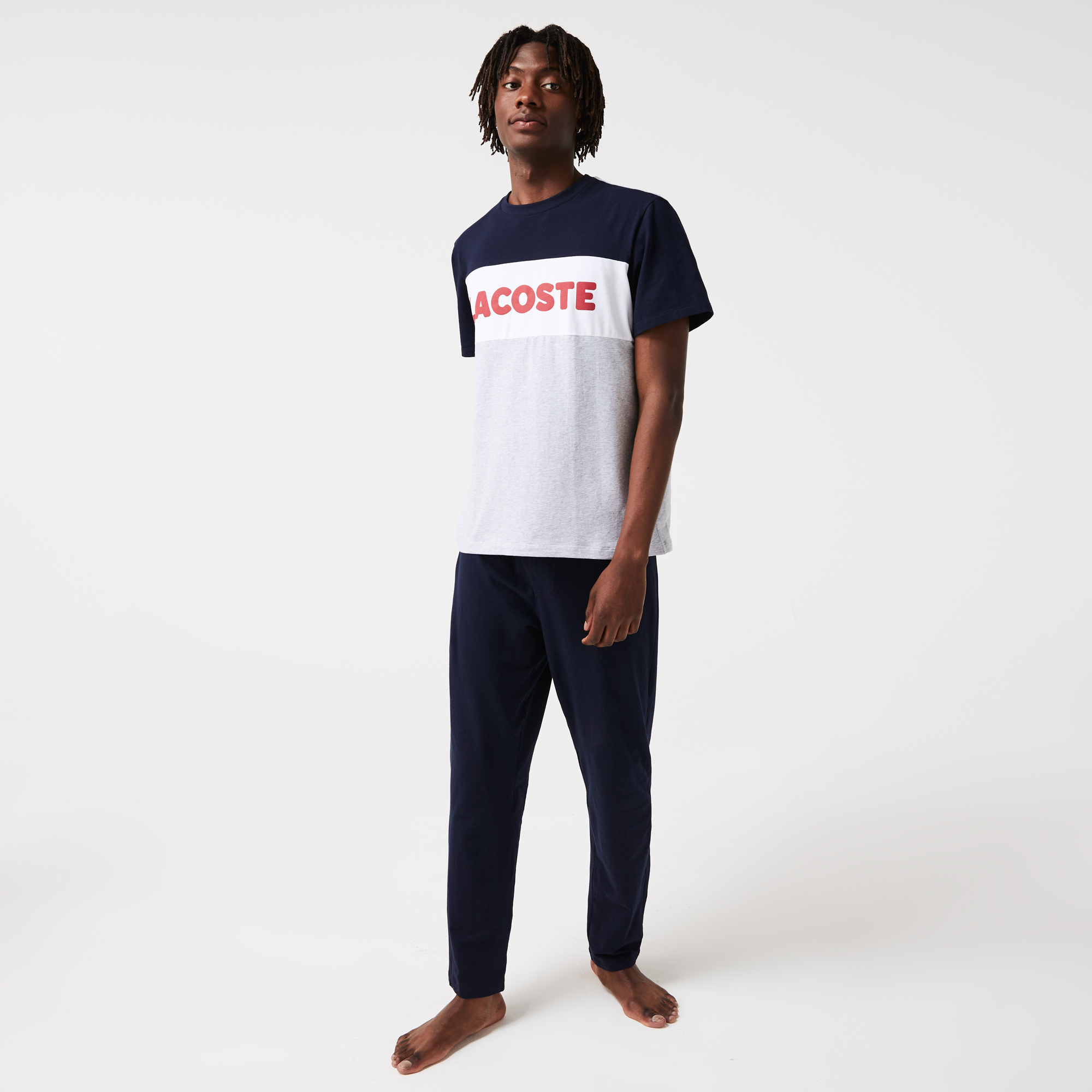Men s Colourblock Stretch Cotton Long Pyjama Set LACOSTE