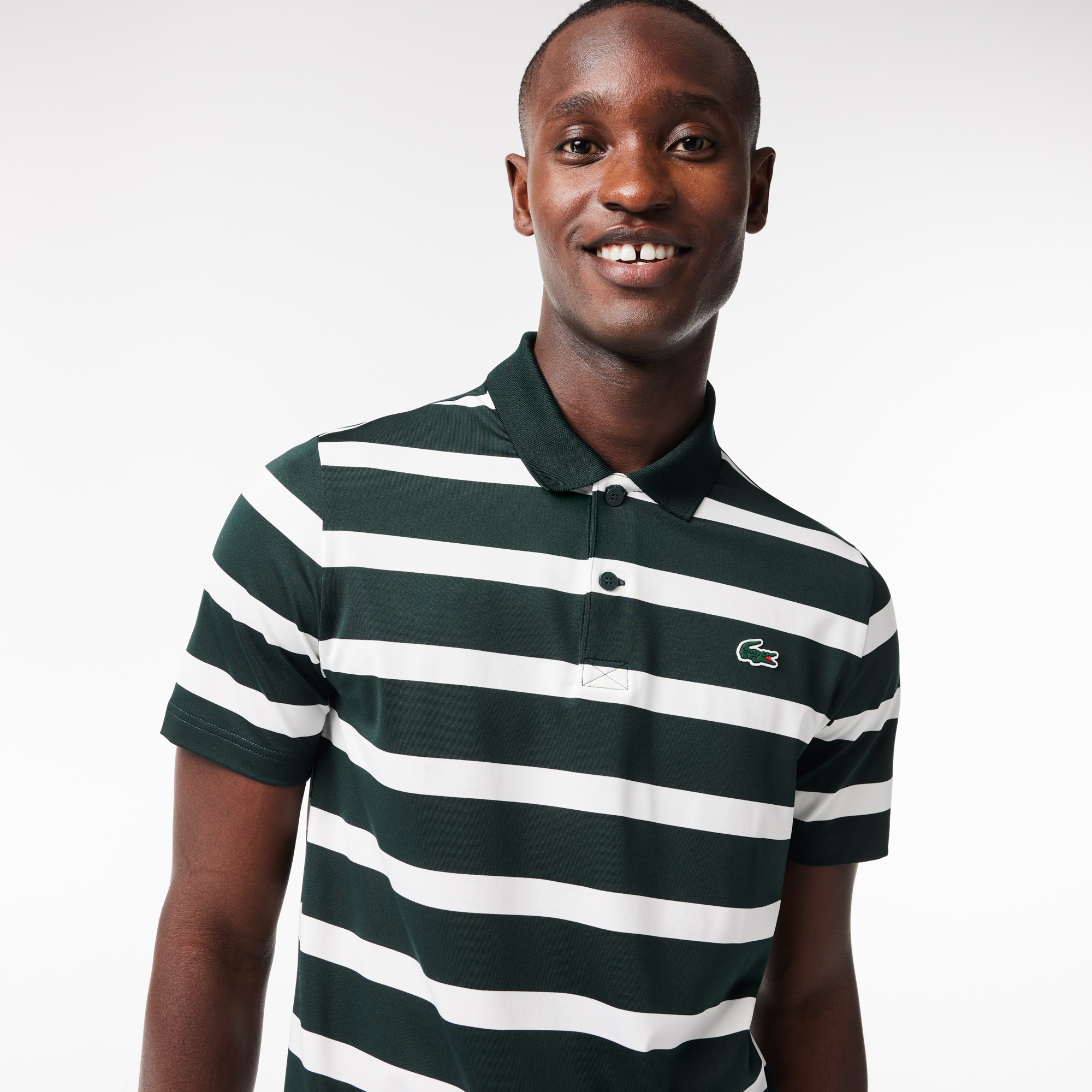 Green and white striped polo shop
