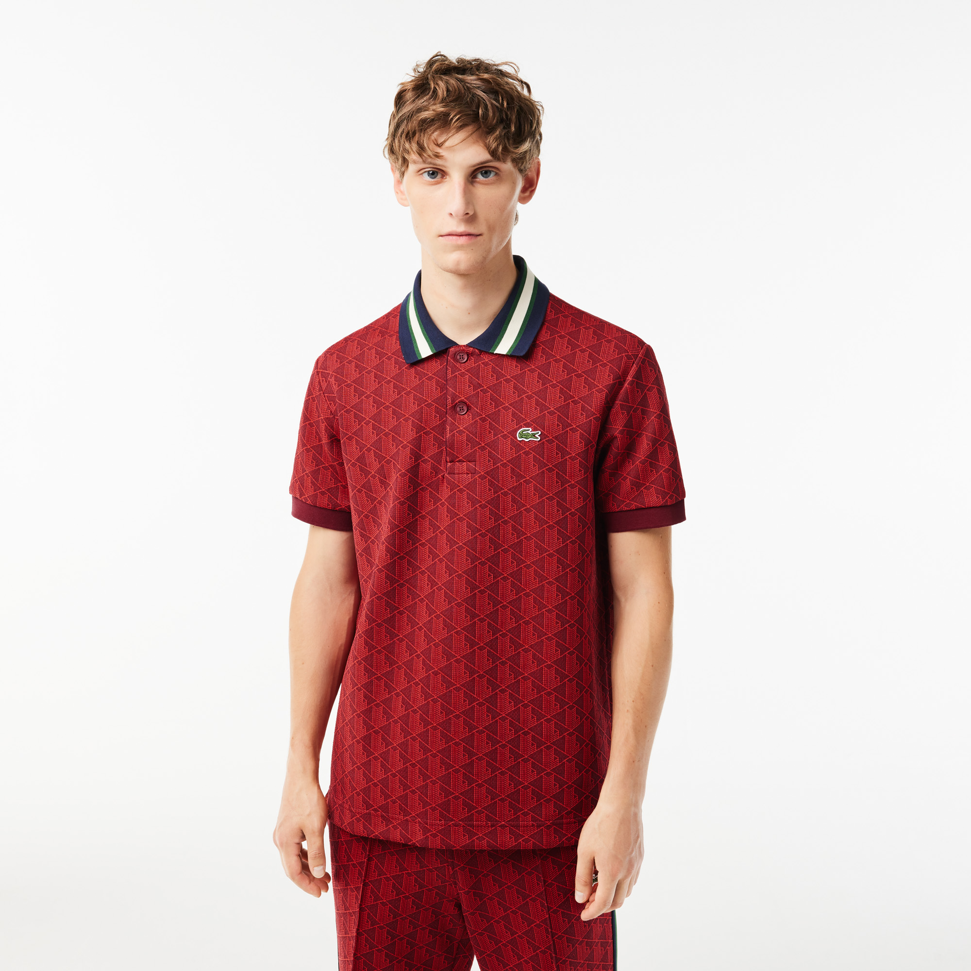 Classic Fit Contrast Collar Monogram Motif Polo Shirt LACOSTE