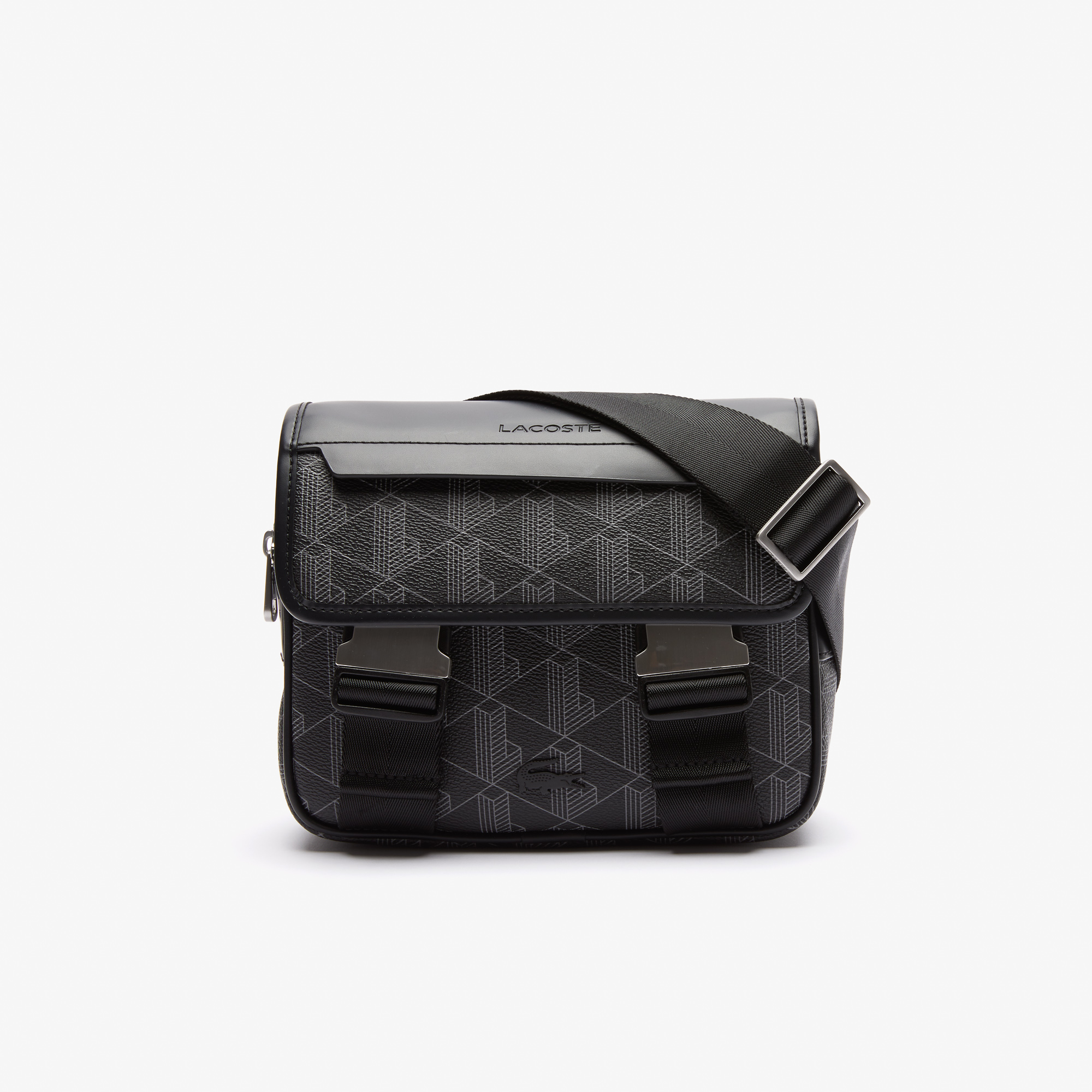 Lacoste The Blend monogram-pattern messenger bag, Black