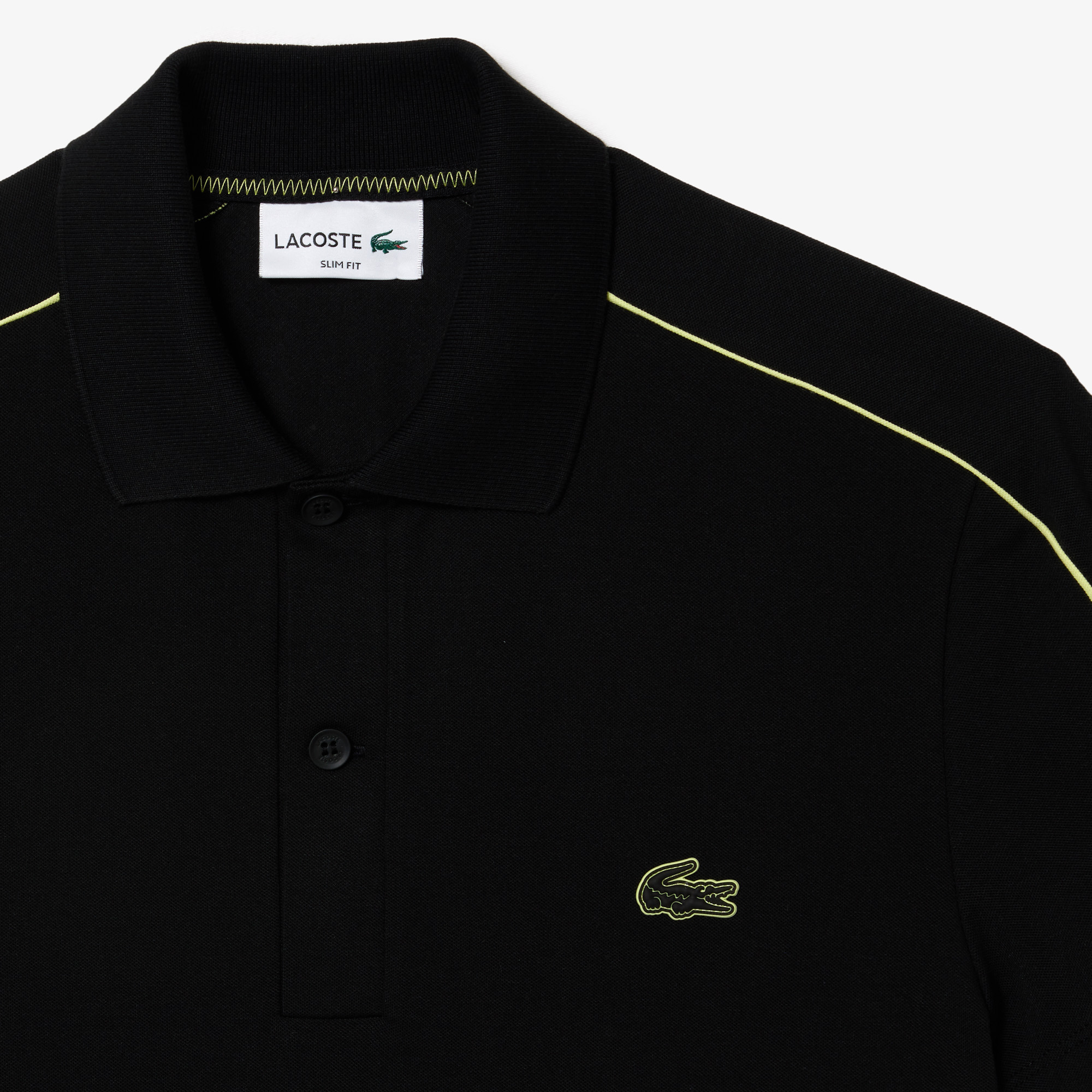 Black and 2025 yellow lacoste shirt