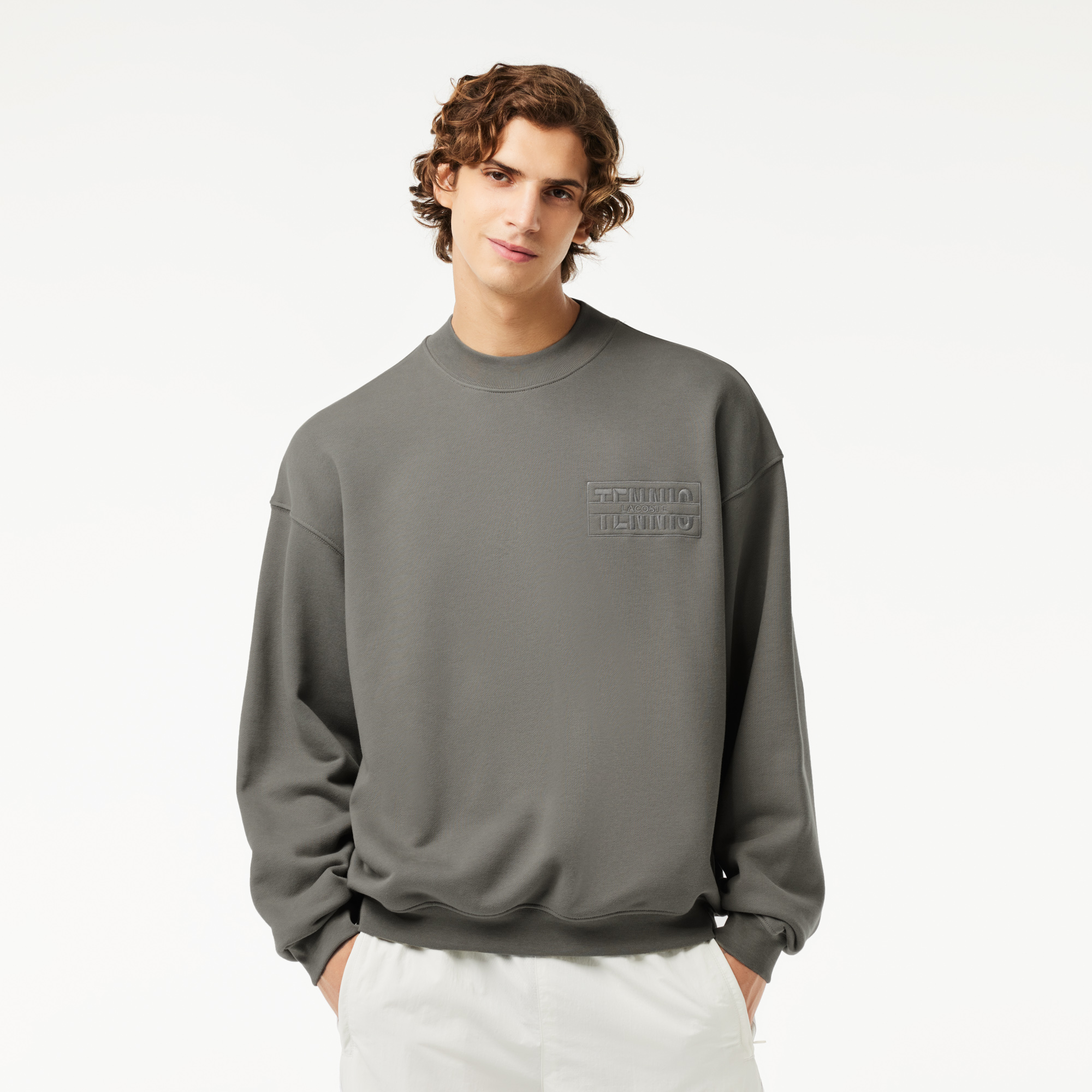 Oversize Embroidered Cotton Sweatshirt LACOSTE