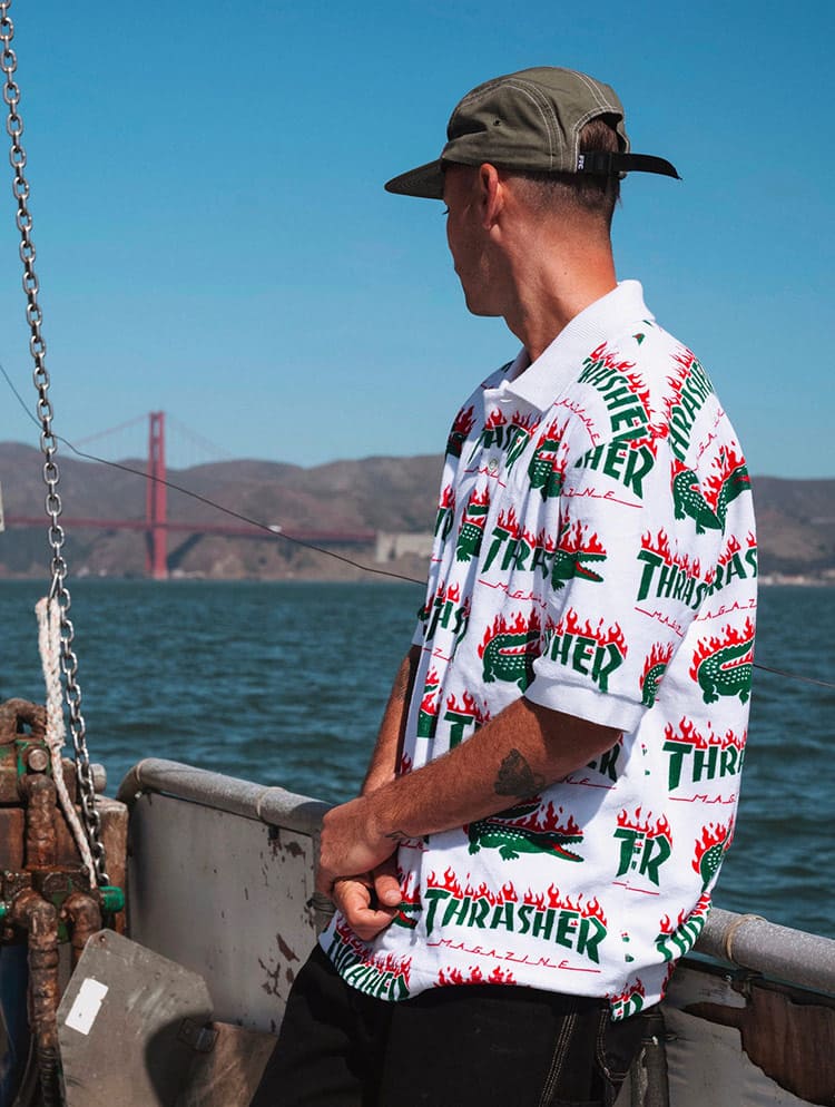海外限定】 【新品 フーディーブラック Thrasher x XL】Lacoste